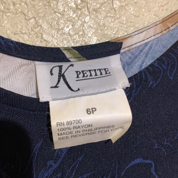 K Petite 2 pc Dress with Top Navy Blue Cream Floral Size 6P 100% Rayon - Picture 7 of 16